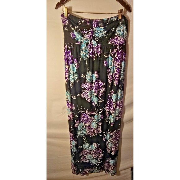 Torrid Maxi Dress Strapless Purple Black Floral Long Womens Plus Size 1 1X - Picture 1 of 3